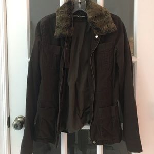 DKNY Jeans Jacket With Faux Fur Collar